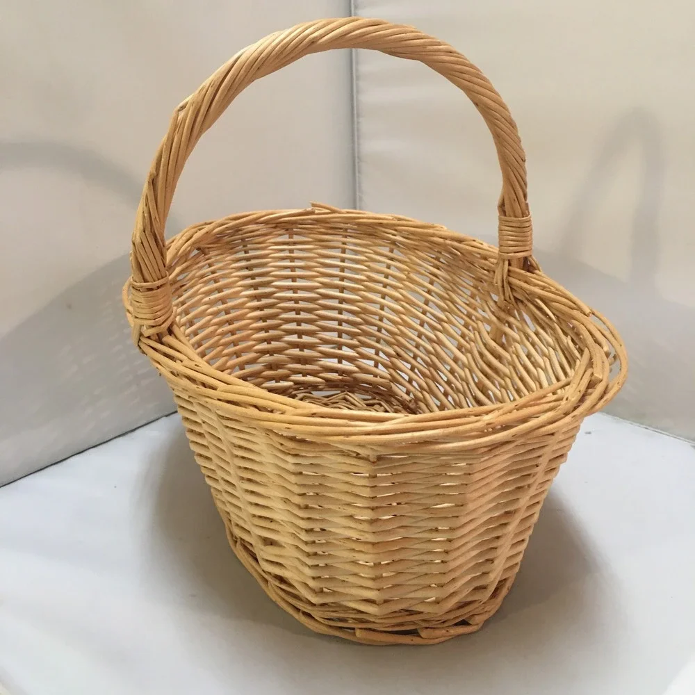 Wicker Basket Medium Natural Tan Oval Woven Willow Handle Cottagecore Farmhouse